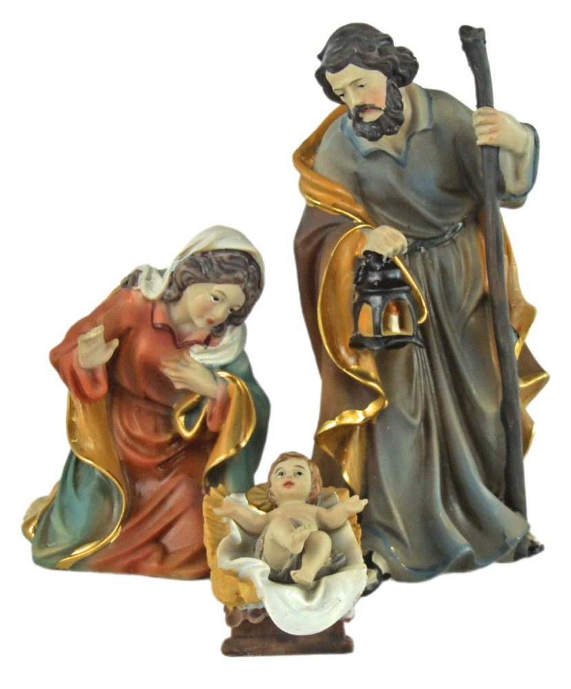 Stimmungsvolle, handgefertigte Weihnachtskrippe Gotthard aus Holz hell inkl. 12-tlg. handbemaltem Figurensatz K 001,    Maße Krippe: ca. 90 x 40 x 40 cm